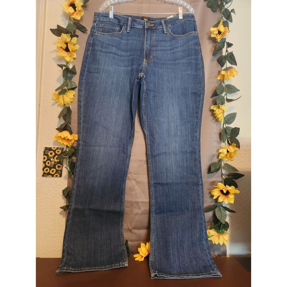 NWT Lee Women's Mid Rise Bootcut Jeans Size 16 Long Friction Resistant Dark Wash